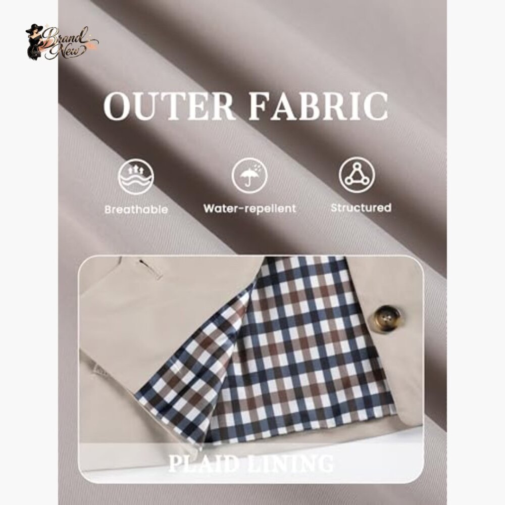 Lightweight Polyester Trench Jacket With Plaid Li… - image 6